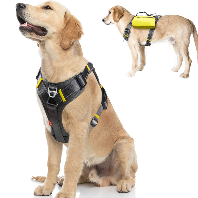 Fida Dog Harness, Multi-Functional No-Pull Pet Vest Harness with Saddle Bags Backpack, Front Leash Clip, Adjustable Soft Padded Reflective No-Choke Dog Vest Heavy Duty for Large Dog, L, Black Large (Neck:18"-26";Chest:27"-34") - PawsPlanet Australia