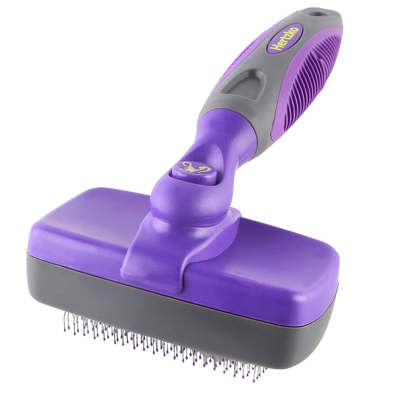 Hertzko Self-Cleaning Slicker Brush for Deshedding Long and Short-Haired Pets - Small Size Grooming Rake and Comb for Dogs and Cats Small Sensitive Skin Purple - PawsPlanet Australia