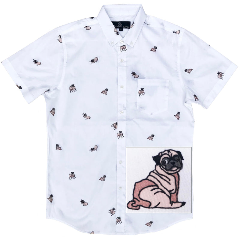 Molokai Surf Button Down Slim Fit Hawaiian Short Sleeve Shirts Pug Dogs 4X-Large - PawsPlanet Australia