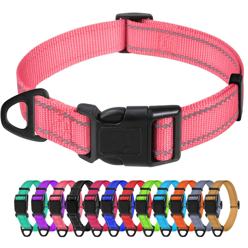 TagME Reflective Nylon Dog Collars, Adjustable Classic Pet Collar with Quick Release Buckle for Medium Dogs, Baby Pink, 1.0" Width M: 1.0"x(14-20")