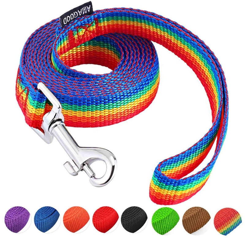 AMAGOOD 6 FT Puppy/ Dog Leash, Strong and Durable Traditional Style Leash with Easy to Use Collar Hook, Great for Small and Medium Dogs (3/4 in x 6 ft(Pack of 1), Rainbow) 3/4 in x 6 ft(Pack of 1) - PawsPlanet Australia