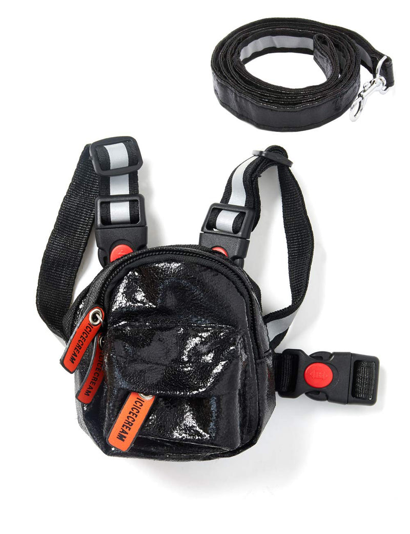 Dog Backpack Harness with Leash Backpack for Dogs Adjustable Dog Pack Reflective Strips Night Safe Outdoor Travel Hiking Walking Harness Backpack for Small Medium Dogs S(For small dogs) Samurai Black - PawsPlanet Australia
