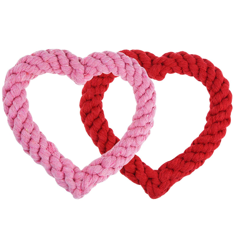 2 PCS Dog Chew Toys Heart Shaped Rope for Valentine's Day Pets Cotton Chewing Supplies Pink & Red 5.5Inch - PawsPlanet Australia