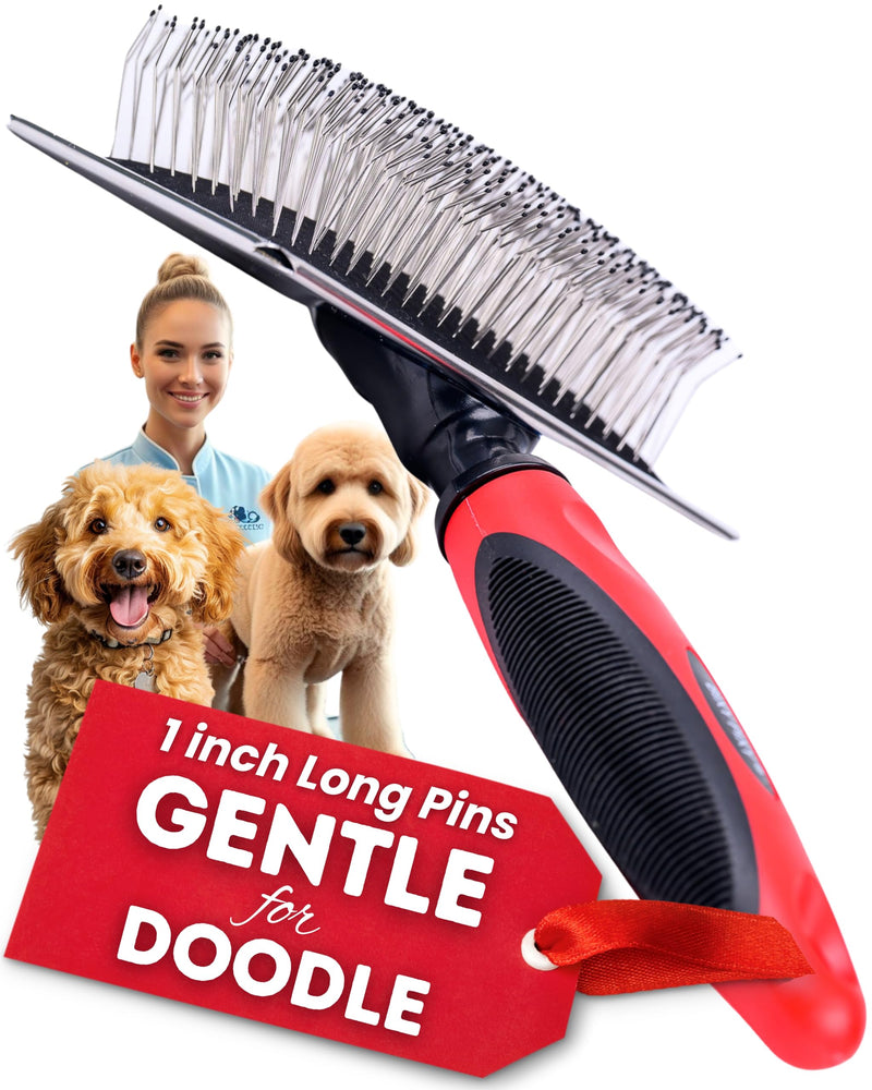 Dog Slicker Brush - Large - Protective Ball Tipped Pins Massages Pet Skin - Professional Groomer Dog Brush for Goldendoodle - Golden Retriever Brush (Large Size) 8 Inch x 4.8 - PawsPlanet Australia