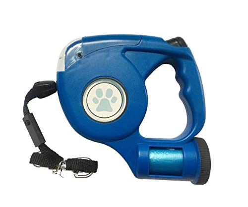 JEBBLAS Dog Retractable Leashes with Flashlight and Waste Bag Dispenser, 3 in 1 Automatic Dog Walking Leash with Anti-Slip Handle, Blue, 15ft - PawsPlanet Australia