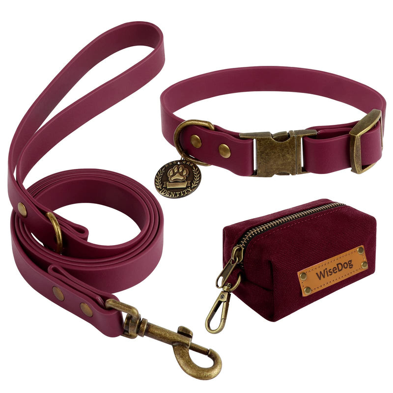 Wisedog Dog Collar and Leash Set, Waterproof Adjustable Puppy Collars with Cute Tag 6FT Dog Leash with Poop Bag for Small Medium Large Dogs (M, Burgundy) M(Collar:12"-18";Leash:5 ft) - PawsPlanet Australia