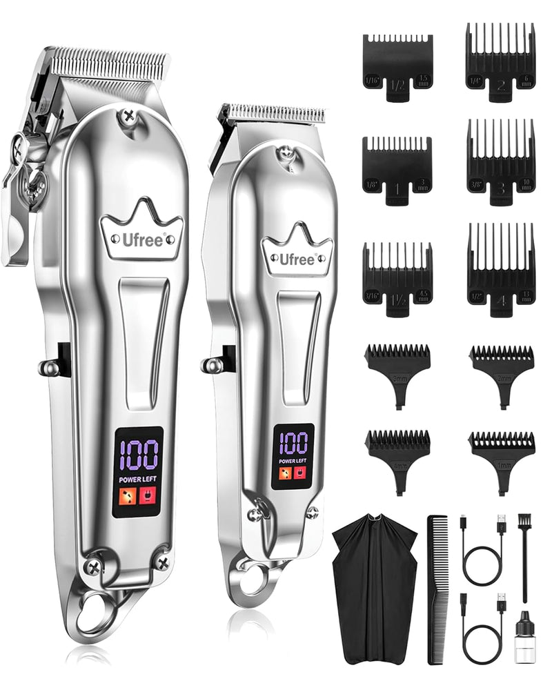 Ufree Hair Clippers for Men Professional, Barber Clippers and Trimmers Set, Cordless Hair Clippers for Hair Cutting Kit with LED Display, Electric Hair Trimmer, Gifts for Men, Silver - PawsPlanet Australia