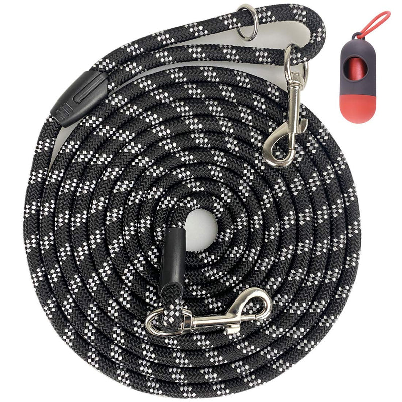 Long Rope Dog Leash for Dog Training 12FT 20FT 30FT 50FT, Reflective Threads Dog Cat Leashes Tie-Out Check Cord Recall Training Agility Lead for Large Medium Small Dogs (Black, 10mm*50ft) Black - PawsPlanet Australia