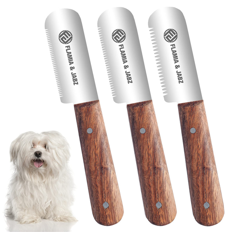 Professional Stripping Knife, Right handed, 3 inch blade (Stainless Steel) (3 Piece Pack, Rosewood) 3 Piece Pack Natural wood - PawsPlanet Australia