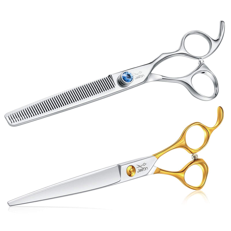 JASON 7" 50 Teeth Dog Grooming Blending Scissor, 7" Straight Cat Grooming Shear,Ergonomic Pet Thinner Blender Trimming Texturizing Kit for Right Handed Groomers, Sharp, Comfortable, Light-Weight - PawsPlanet Australia