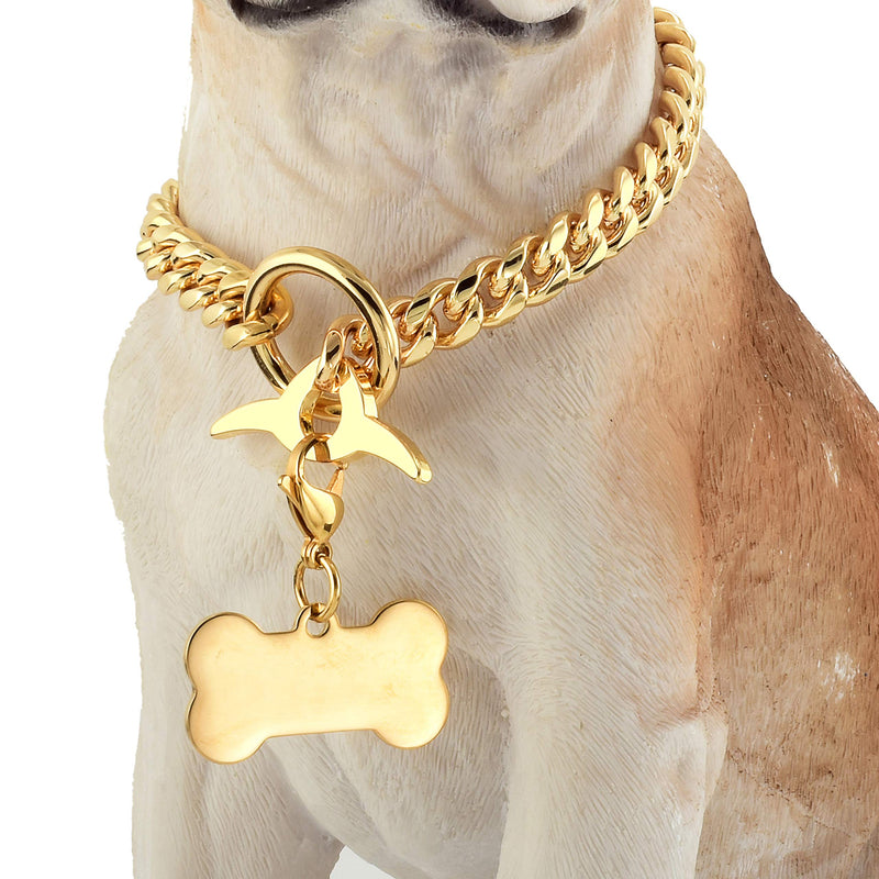Jewelry Kingdom 1 Dog Chain Collar with Dog ID Tag 18K Cuban Link Chain 10MM Strong Heavy Duty Chew Proof Adjustable Training Walking Collar with Toggle Clasp for Small Medium Dogs 10inch to 24inch 12"(Fits Neck 8"-11") - PawsPlanet Australia