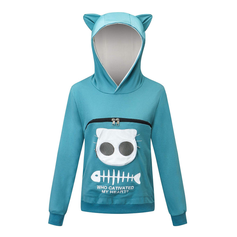 BOMBAXCEIBA Fleece pet Cat Small Day Pouch Hoodie Carrier Holder Carrying Sweatshirt Kangaroo Pocket X-Large Canyon Blue - PawsPlanet Australia