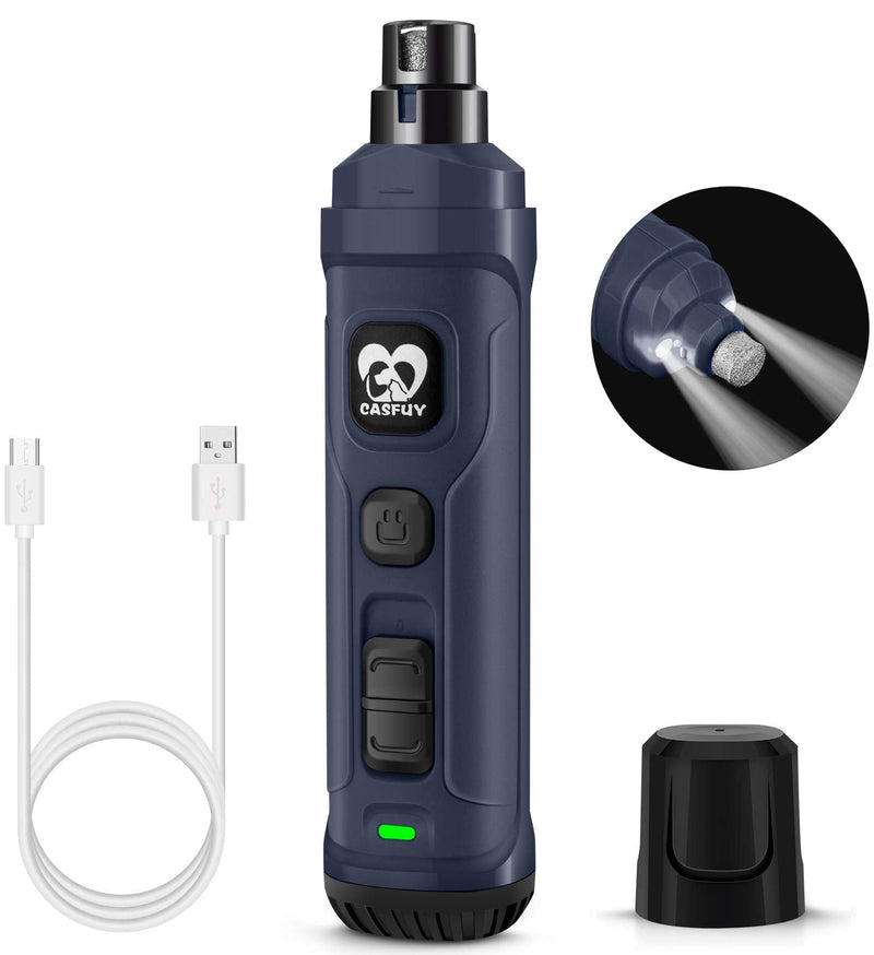 Casfuy Dog Nail Grinder with 2 LED Light - New Version 2-Speed Powerful Electric Pet Nail Trimmer Professional Quiet Painless Paws Grooming & Smoothing for Small Medium Large Dogs and Cats (Blue) B-Blue - PawsPlanet Australia