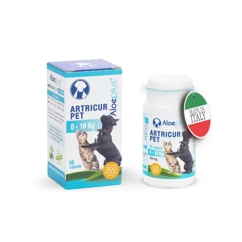 Artricur Pet Joint Supplement for Dogs and Cats 0-1 Kg - 100% Natural Joint Health Supplement with Organic Aloe Arborescens, Spirulina, Boswellia, Devil's Claw, 60 Capsules - PawsPlanet Australia