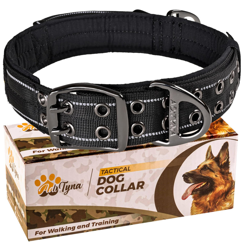 ADITYNA Heavy Duty Dog Collar for Extra-Large Dogs - Reflective Black XL Collar with Handle for Training, and Walking - Wide, Thick, Tactical, Soft Neoprene Padded Extra-Large: Fit 24-30" Neck