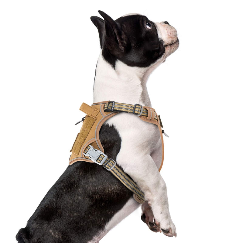 BUMBIN Tactical Dog Harness for Small Dogs No Pull, Famous TIK Tok No Pull Puppy Harness, Fit Smart Reflective Pet Walking Harness for Training, Adjustable Dog Vest Harness with Handle Brown S S(Neck:13-16", Chest:15-23") - PawsPlanet Australia