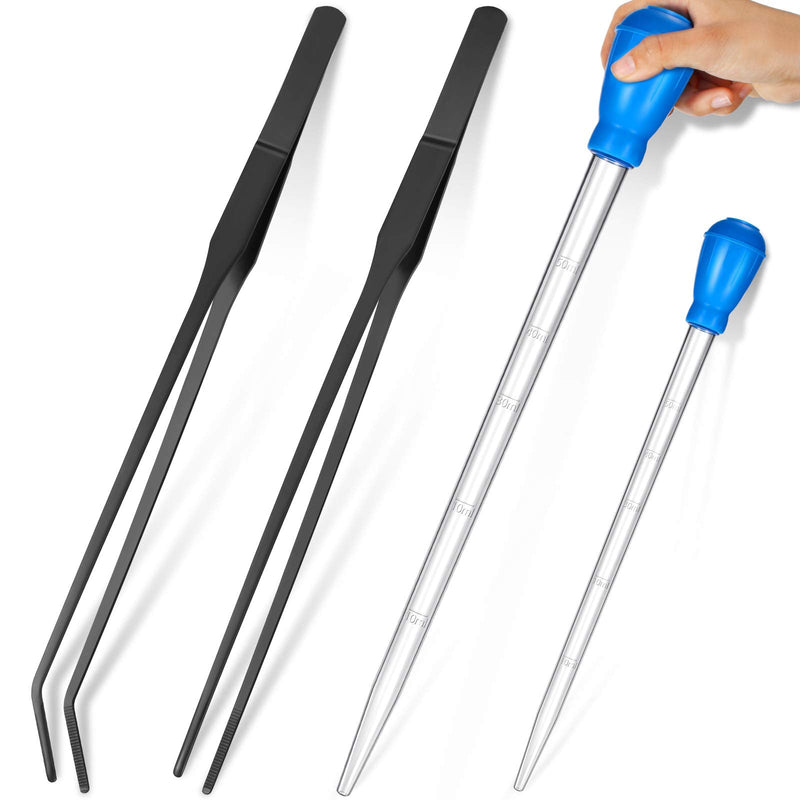 2 Pieces Aquarium Coral Feeder with 2 Pieces Stainless Steel Feeding Long Tweezers Syringe Spot Coral Feeder Reptile Feeding Tools for Aquatic Plant Reef Anemones Lionfish (Blue, Black) Blue, Black - PawsPlanet Australia