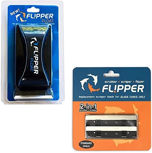 FL!PPER Flipper Cleaner Float - 2-in-1 Floating Magnetic Aquarium Glass Cleaner- Scrubber & Scraper Aquarium Cleaning Tools & Standard Aquarium Scraper Replacement Blades