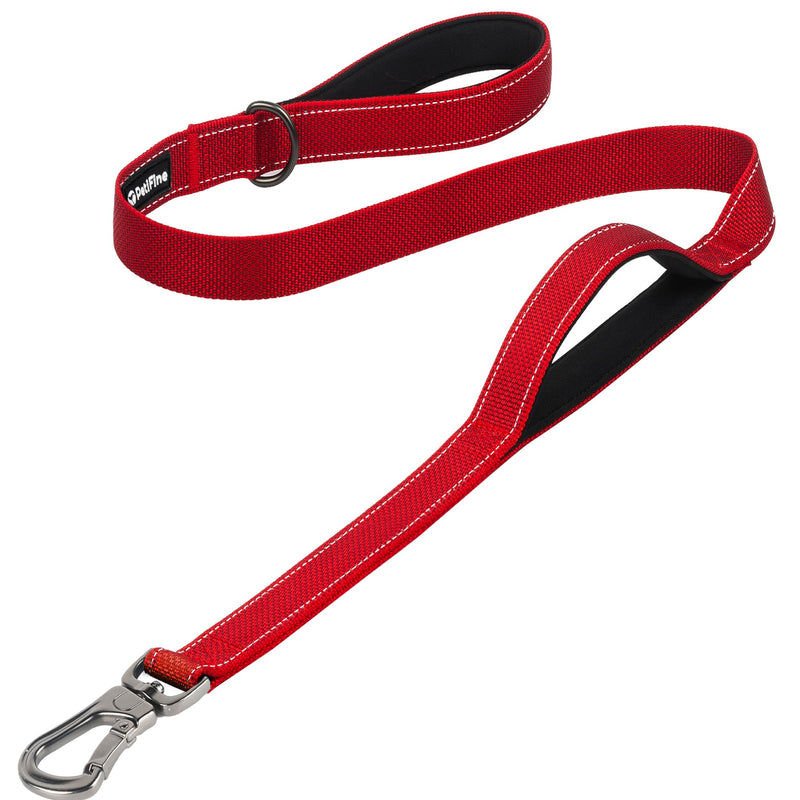 PetiFine 4FT Heavy Duty Dog Leash with Soft Padded Double Handle, Durable Strong Clasp Dog Leashes, Reflective Nylon Walking Lead for Large,Medium,Small Breed Dogs, Red 4 FT x 1 in Wide - PawsPlanet Australia