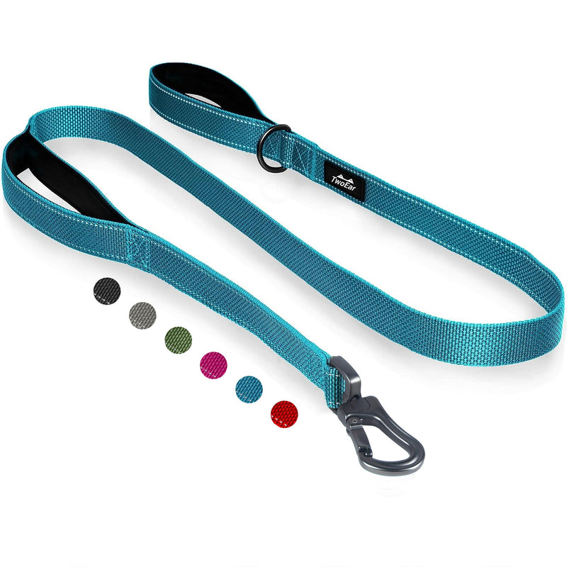 TwoEar 5FT 1IN Strong Blue Dog Leash with 2 Padded Handles, Traffic Handle Extra Control, Comfortable Soft Dual Handle, Auto Lock Hook, Reflective Walking Lead for Small Medium and Large Dogs 1 in x 5 ft - PawsPlanet Australia