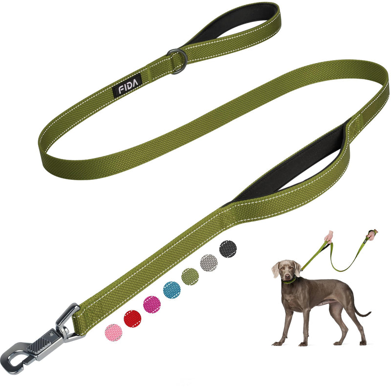 Fida 5 FT Heavy Duty Dog Leash with 2 Comfortable Padded Handles, Traffic Handle & Advanced Easy Snap Hook, Reflective Walking Lead for Large, Medium & Small Breed Dogs, Green 5 Feet (Pack of 1) - PawsPlanet Australia