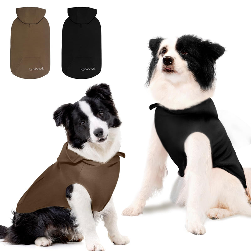 2 Pieces Basic Dog Hoodie, Soft & Comfy Dog Puppy Sweatshirt, Superior Comfort and Fit Doggy Security Hoodies Jumpsuit Sweater with Leash Hole and Pocket, Black & Brown/Sleeveless (Medium) Medium - PawsPlanet Australia