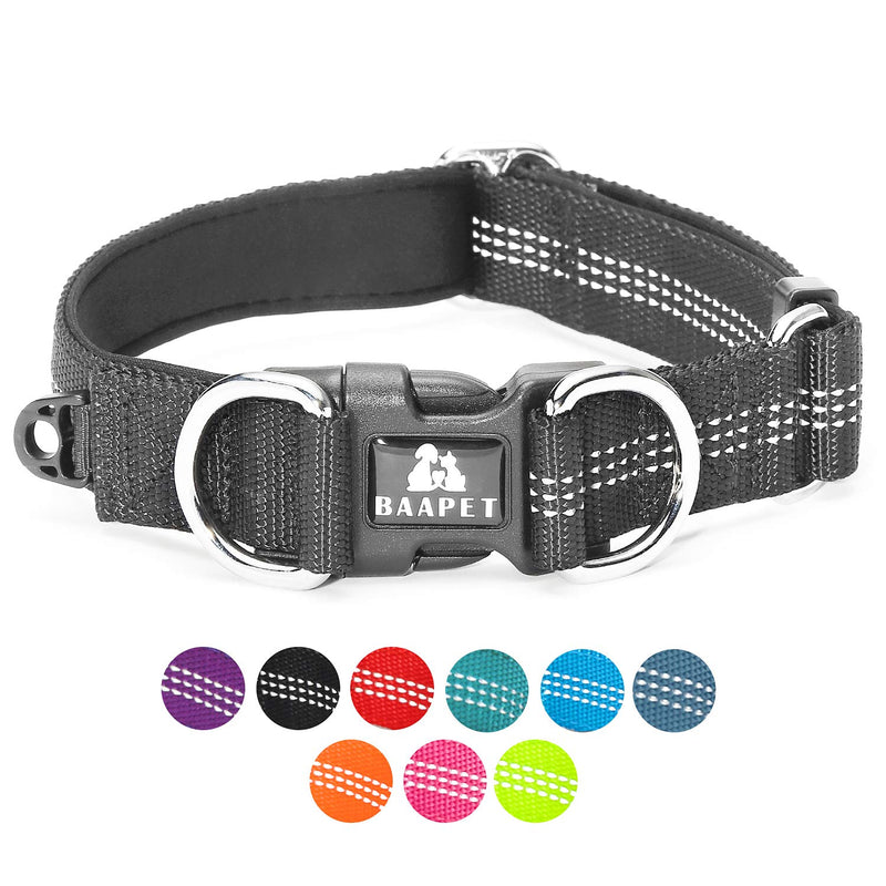 BAAPET Comfortable Dog Collar with Double Security Dual D-Ring and ID Tag Hanger for Small Puppy, Medium and Large Dogs (XS - 3/4" x (9"-13"), Black) XS - 3/4" x (9"-13")