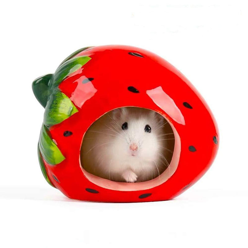 gutongyuan Small Animal Hideout Ceramic Hamster House Chinchilla Mini Hut Cave Cage Accessories for Dwarf Hamsters Gerbils and Hedgehog Strawberry