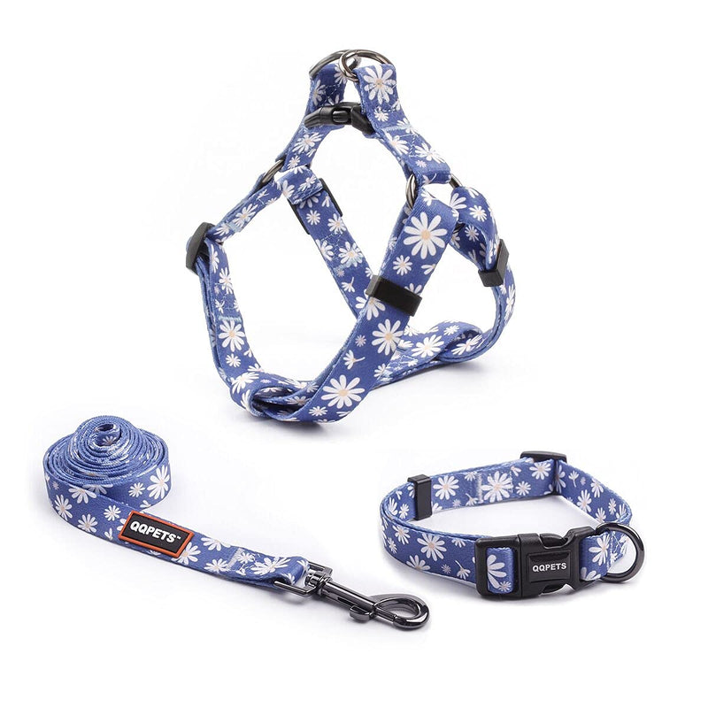 QQPETS Dog Harness Collar Leash - No Pull Pet Adjustable Back Clip Halter Basic Collar Heavy Duty 5FT Anti-Twist Leash for Extra Small Puppy Medium Large Breed Training Easy Walk Running Daisy S - PawsPlanet Australia