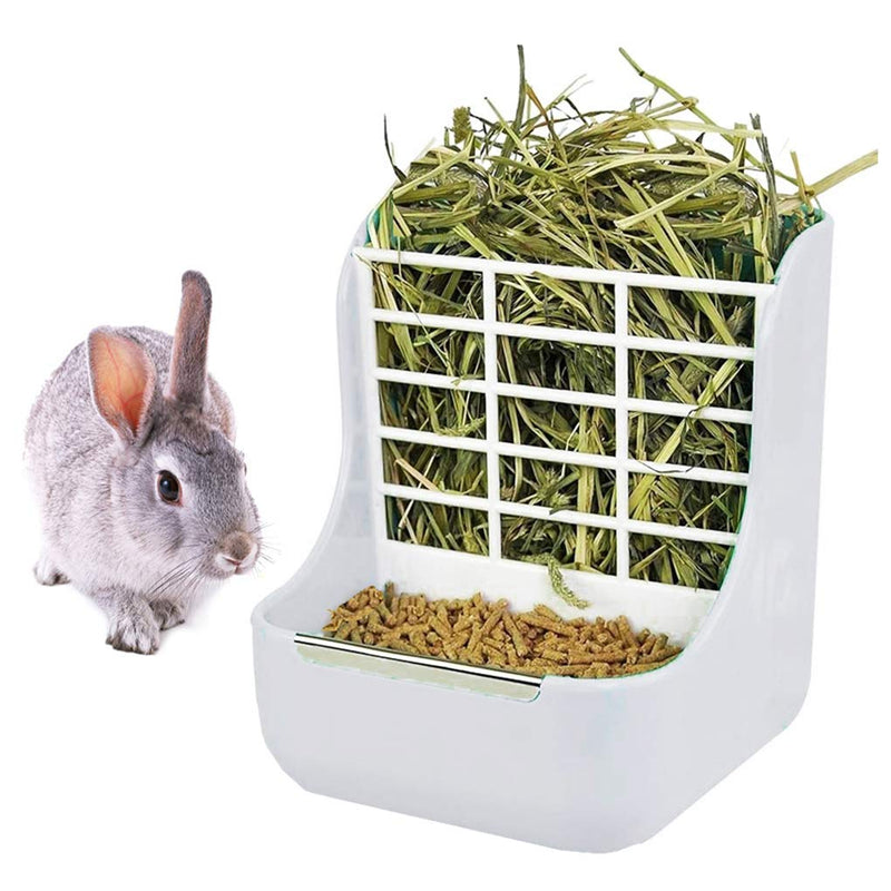 Rabbit Feeder Bunny Guinea Pig Hay Feeder, Hay Food Bin Feeder, Hay and Food Feeder Bowls Manger Rack for Rabbit Guinea Pig Chinchilla White+ - PawsPlanet Australia