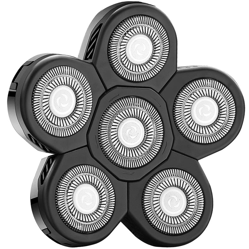Universal 6 Blade Replacement Heads for Mainstream Shaver Brands, Bald Shaver Replacement Heads with Blade Cover (Black) 6 Black - PawsPlanet Australia