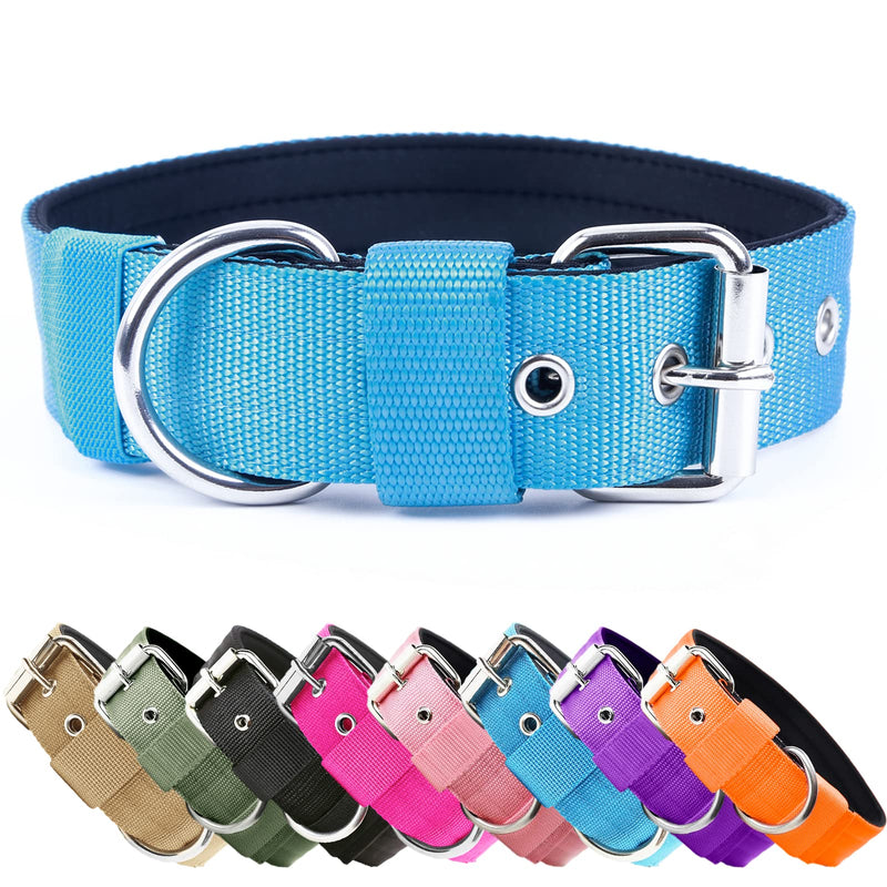 Heavy Duty Tactical Dog Collar - 1.5" Width Military Durable Thick Nylon with Adjustable Metal D Ring & Buckle Working Training K9 Collar for Medium Large Dogs (L(20"-23"), Light Blue) L(20"-23")