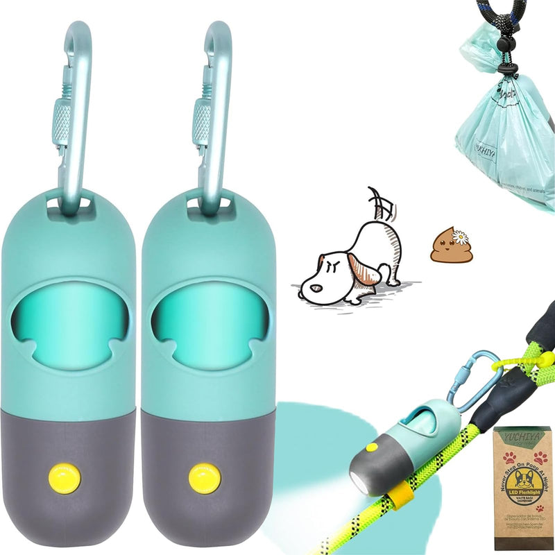 Dog Poop Waste Bags Holder with LED Flashlight|Cute Doggie Poo Bags Dispenser for Pet Leash|Trash Waste Bags Carrier with Potty Bags Clip Fastener LR44 Button Cells Included(2 Pack) (Crystal Blue) 1 Count (Pack of 2) Crystal Blue - PawsPlanet Australia