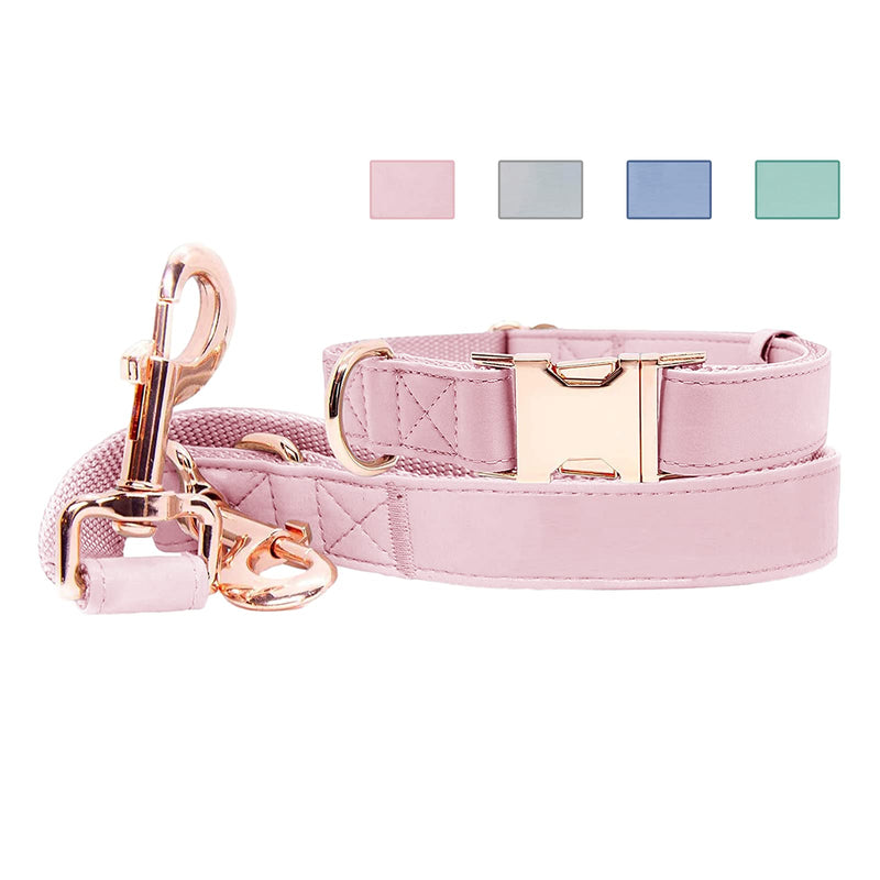 Soft Leather Dog Collar and Leash (6.6') Set - Stylish Rose Gold Heavy Duty Metal Buckle, 4 Adjustable Lengths Leash for Small Medium Large Dogs - Comfortable & Easy to Clean Pink M(13.8"-19.7") M(13.8"-19.7")