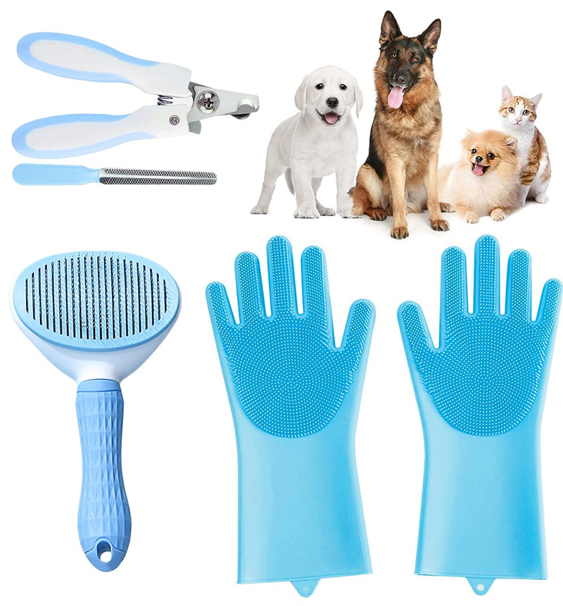 Pet Washing Bathing Grooming Gloves Dog Cat Hair Remover Brush Hair Removal Gloves Pet Nail Clippers, 3 in 1 Pet Washing Bathing Grooming Kit - PawsPlanet Australia