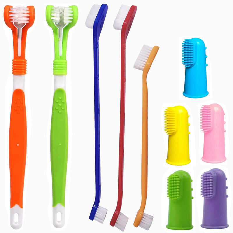 10 Pack Pet Dog Toothbrush, 2 Triple Head Pet Toothbrushes 3 Double Head Tooth Brush 5 Pack Finger Rubber Toothbrushes, Multi-Angle Dental Cleaning Brushes for Dog Cat Oral Dental Health - PawsPlanet Australia