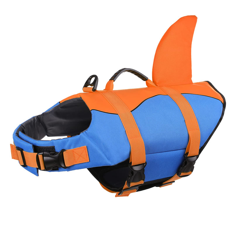 Queenmore Dog Life Jacket, Adjustable Dog Life Vest, Pet Lifesaver for Swimming, Shark Life Jacket with Rescue Handle, Rip-Stop Safety Vest for Small Medium Large Dogs Orange