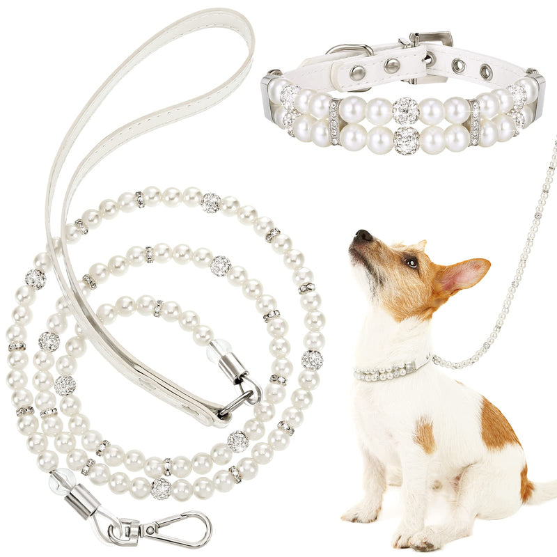 Weewooday 2 Pcs Dog Wedding Collar with Leash Pearl Necklace Collar and Beaded Leash with Lockable Hooks and 2 Rows of Pearls Adjustable for Pet Cat Bridal(Medium) Medium - PawsPlanet Australia