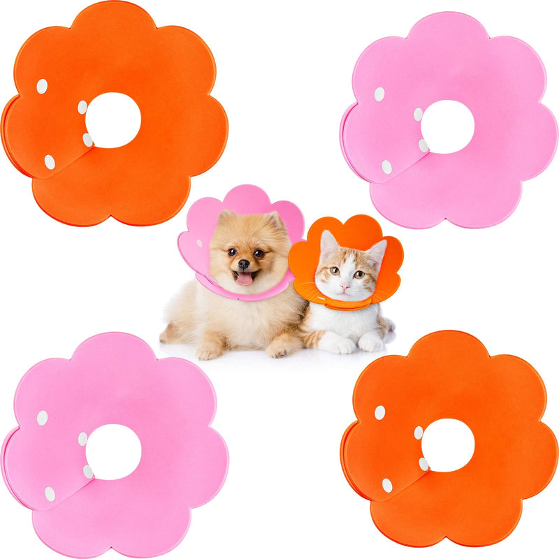 4 Pieces Cat Recovery Collar Cat Cones Flower Shape Pet Wound Healing Neck Collars Adjustable Soft Elizabethan Collars for Kitten Cats Puppy Rabbits S/M Size (Pink and Orange) - PawsPlanet Australia