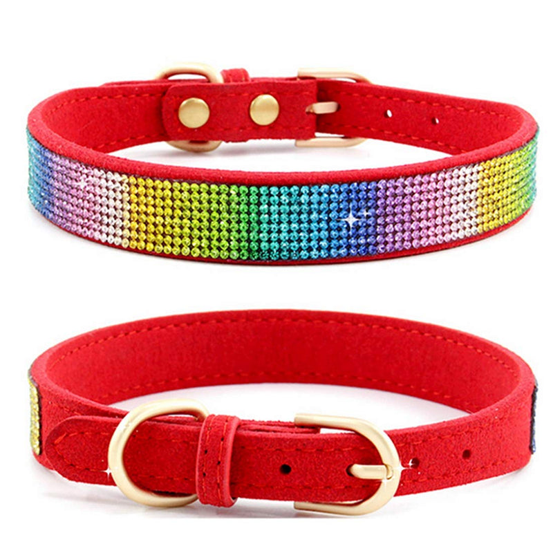 Rhinestone Dog Collar, Cute Dazzling Sparkling Soft Suede Leather Dog Cat Rhinestone Collar Crystal Diamond Pet Dog Puppy Collar M ColorRed - PawsPlanet Australia