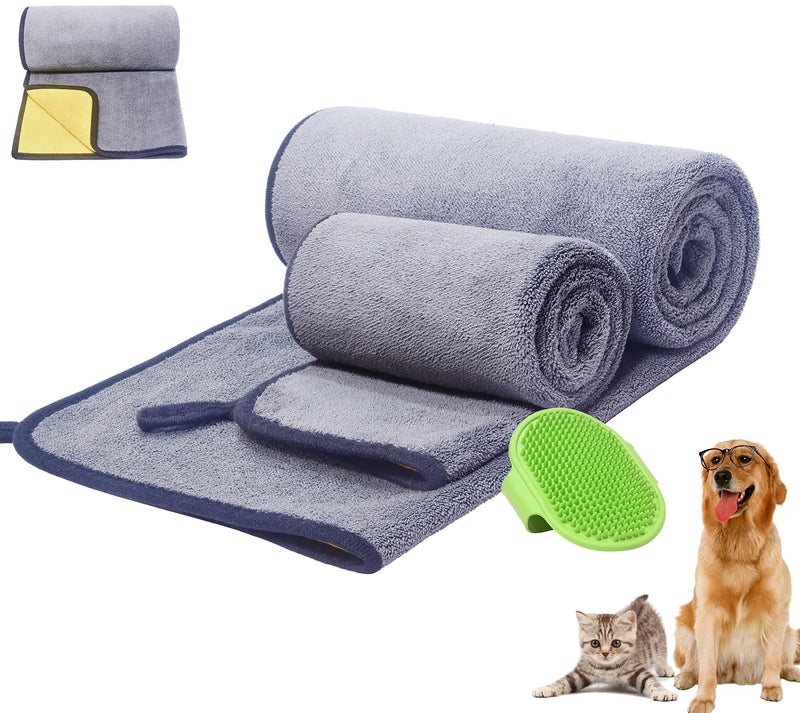 Dog Towel Pet Cat Dog Bath Towel Microfiber Drying Towel 3 in 1 Super Absorbent Ultra Soft Double Density 600 GSM Pet Brush Cat Dog Bath Brush for Small, Medium, Large Dogs and Cats - PawsPlanet Australia
