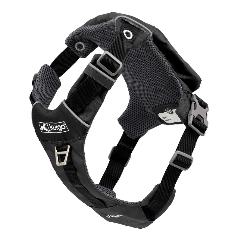 Kurgo Stash n' Dash Harness - Lightweight & Portable Travel Dog Gear - Ripstop Fabric - Reflective Trim - Foldable Dog Running Harness - V-Neck Design - Black - X-Large - PawsPlanet Australia