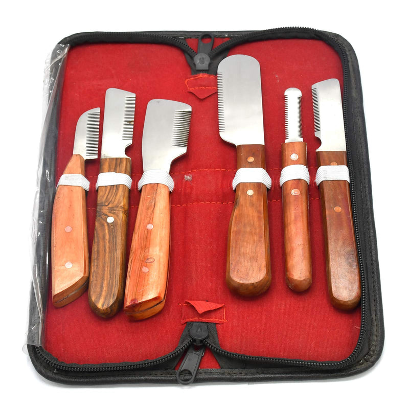 Dog Grooming Coat Stripping Knife Stripper Trimmer Tool Wooded Handle Stripping Knives Set of 6 in Stainless Steel Non-Slip Tools for Grooming Dogs - PawsPlanet Australia