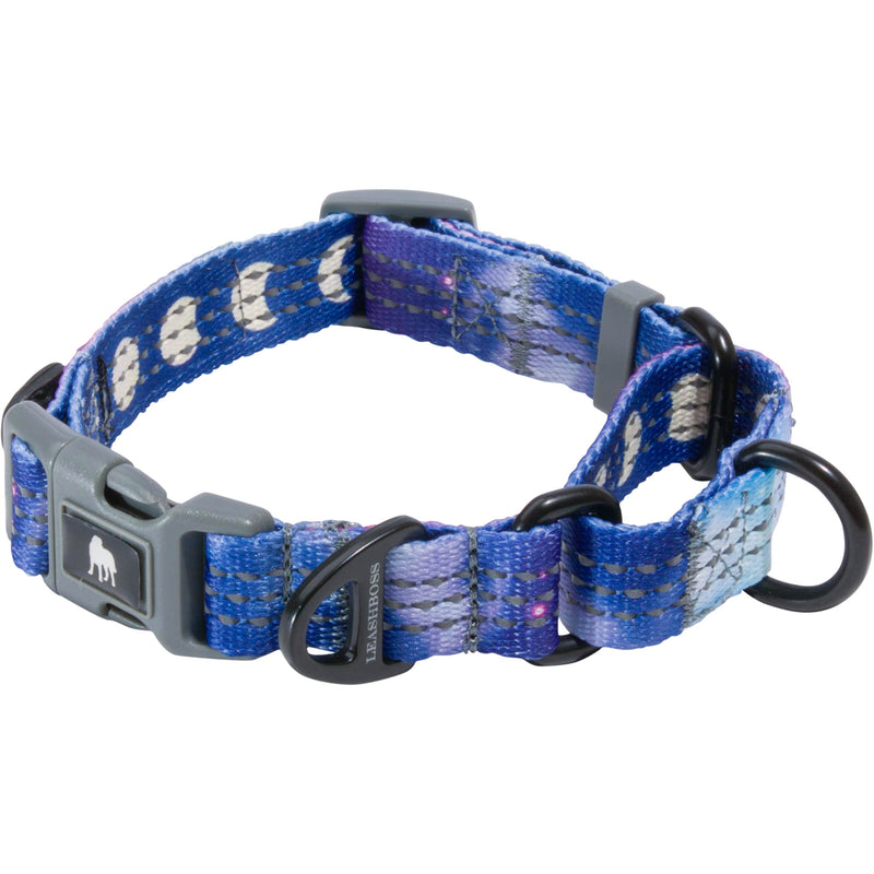 Leash Boss Martingale Collar for Dogs | Reflective Nylon Dog Collar for Large Dogs, Medium and Small Dogs | No Pull Pet Training Collar | Quick Release Buckle, Adjustable Pet Collar Medium-Large (16-19" Neck x 1" Wide) Purple/Pink - Space - PawsPlanet Australia