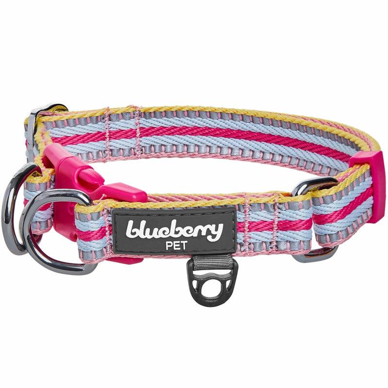 Blueberry Pet Safety Dog Collar with Dual D-Rings | 3M Reflective Multi-Colored Adjustable Collar in Pink and Pastel Blue | Soft Nylon Dog Collar for Active Large Dogs - PawsPlanet Australia