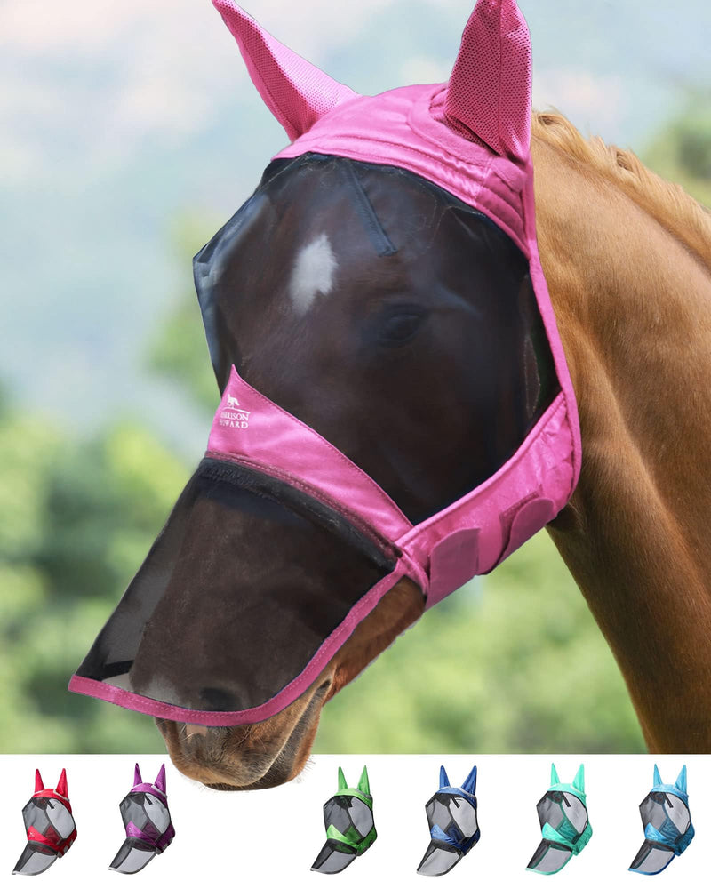 Harrison Howard CareMaster Pro Luminous Horse Fly Mask Large Eye Space Long Nose with Ears UV Protection for Horse Light Pink Full Size Full (Large) - PawsPlanet Australia