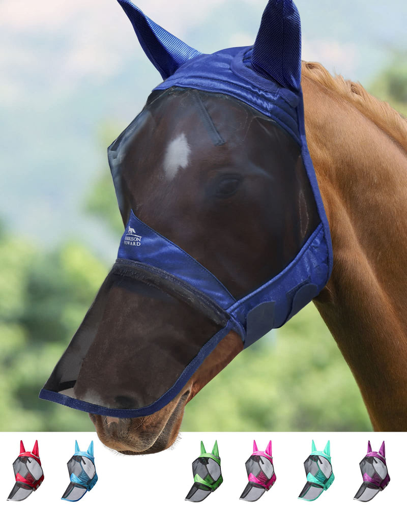 Harrison Howard CareMaster Pro Luminous Horse Fly Mask Large Eye Space Long Nose with Ears UV Protection for Horse Navy Full Size Full (Large) - PawsPlanet Australia