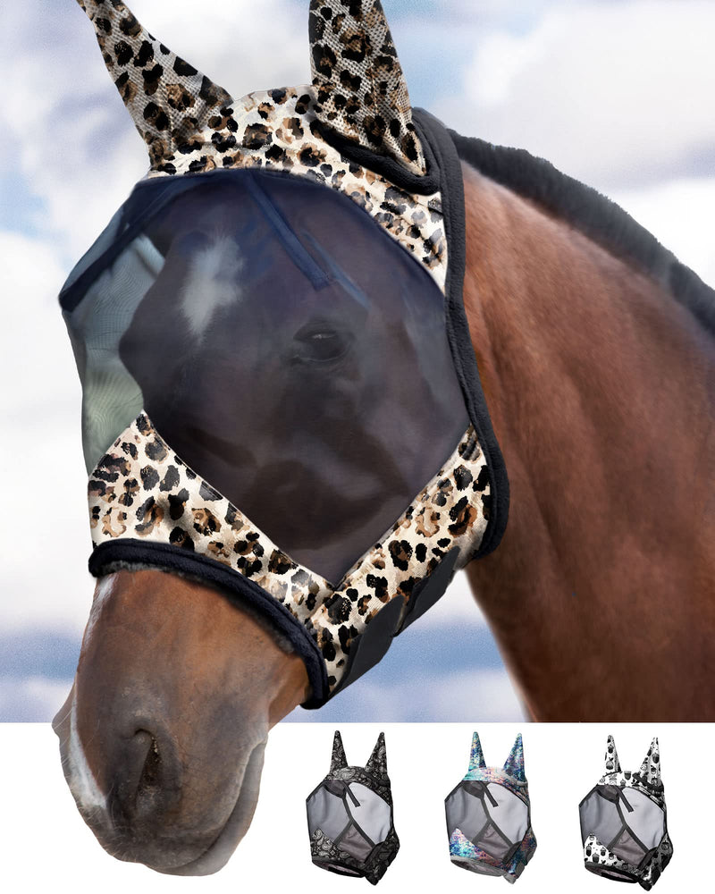 Harrison Howard LumiVista Horse Fly Mask Standard with Ears UV Protection for Horse Leopard Print M Cob Cob (Medium) - PawsPlanet Australia