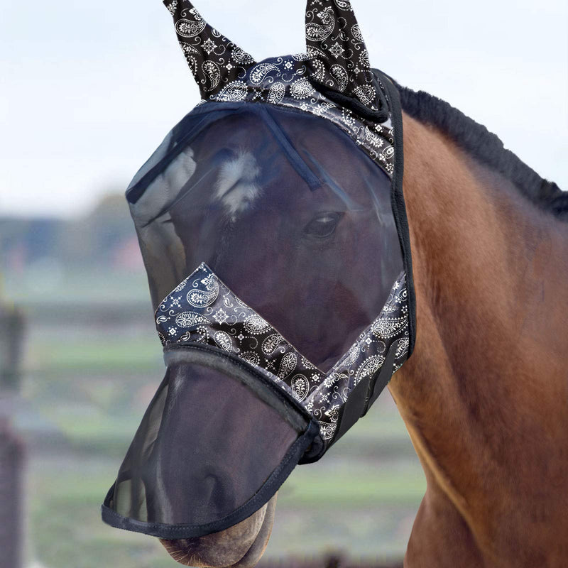 Harrison Howard LumiVista Horse Fly Mask Long Nose with Ears UV Protection for Horse Pine Cones L Full Size - PawsPlanet Australia
