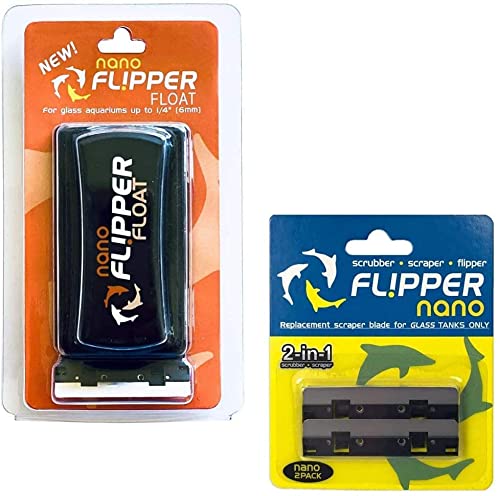 FL!PPER Flipper Cleaner Float - 2-in-1 Floating Magnetic Aquarium Glass Cleaner & Flipper Nano Aquarium Scraper Replacement Blades